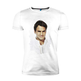 Мужская футболка премиум с принтом Roger Federer в Новосибирске, 92% хлопок, 8% лайкра | приталенный силуэт, круглый вырез ворота, длина до линии бедра, короткий рукав | Тематика изображения на принте: roger federer | роджер федерер | теннис | чемпион