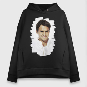 Женское худи Oversize хлопок с принтом Roger Federer в Новосибирске, френч-терри — 70% хлопок, 30% полиэстер. Мягкий теплый начес внутри —100% хлопок | боковые карманы, эластичные манжеты и нижняя кромка, капюшон на магнитной кнопке | roger federer | роджер федерер | теннис | чемпион