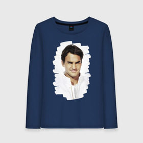 Женский лонгслив хлопок с принтом Roger Federer в Новосибирске, 100% хлопок |  | roger federer | роджер федерер | теннис | чемпион
