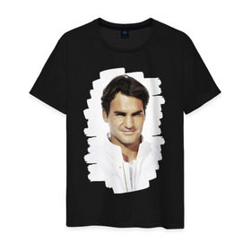 Мужская футболка хлопок с принтом Roger Federer в Новосибирске, 100% хлопок | прямой крой, круглый вырез горловины, длина до линии бедер, слегка спущенное плечо. | roger federer | роджер федерер | теннис | чемпион