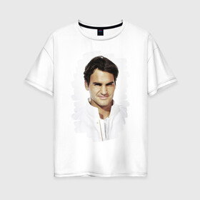 Женская футболка хлопок Oversize с принтом Roger Federer в Новосибирске, 100% хлопок | свободный крой, круглый ворот, спущенный рукав, длина до линии бедер
 | roger federer | роджер федерер | теннис | чемпион