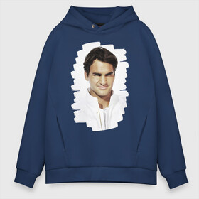 Мужское худи Oversize хлопок с принтом Roger Federer в Новосибирске, френч-терри — 70% хлопок, 30% полиэстер. Мягкий теплый начес внутри —100% хлопок | боковые карманы, эластичные манжеты и нижняя кромка, капюшон на магнитной кнопке | roger federer | роджер федерер | теннис | чемпион