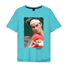 Мужская футболка хлопок Oversize с принтом Роджер Федерер в Новосибирске, 100% хлопок | свободный крой, круглый ворот, “спинка” длиннее передней части | roger federer | роджер федерер | теннис | чемпион
