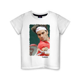 Детская футболка хлопок с принтом Роджер Федерер в Новосибирске, 100% хлопок | круглый вырез горловины, полуприлегающий силуэт, длина до линии бедер | Тематика изображения на принте: roger federer | роджер федерер | теннис | чемпион
