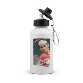 Бутылка спортивная с принтом Роджер Федерер в Новосибирске, металл | емкость — 500 мл, в комплекте две пластиковые крышки и карабин для крепления | roger federer | роджер федерер | теннис | чемпион