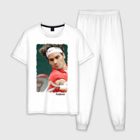 Мужская пижама хлопок с принтом Роджер Федерер в Новосибирске, 100% хлопок | брюки и футболка прямого кроя, без карманов, на брюках мягкая резинка на поясе и по низу штанин
 | roger federer | роджер федерер | теннис | чемпион