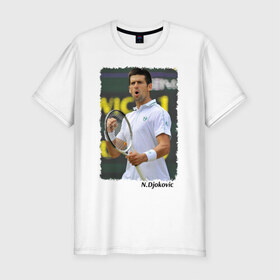 Мужская футболка премиум с принтом Novak Djokovic в Новосибирске, 92% хлопок, 8% лайкра | приталенный силуэт, круглый вырез ворота, длина до линии бедра, короткий рукав | novak djokovic | новак джокович | теннис | чемпион