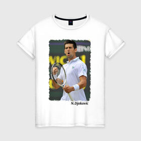 Женская футболка хлопок с принтом Novak Djokovic в Новосибирске, 100% хлопок | прямой крой, круглый вырез горловины, длина до линии бедер, слегка спущенное плечо | novak djokovic | новак джокович | теннис | чемпион