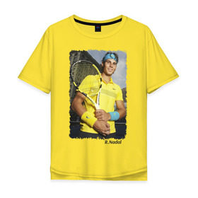Мужская футболка хлопок Oversize с принтом Рафаэль Надаль в Новосибирске, 100% хлопок | свободный крой, круглый ворот, “спинка” длиннее передней части | Тематика изображения на принте: rafael nadal | рафаэль надаль | теннис | чемпион