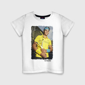Детская футболка хлопок с принтом Рафаэль Надаль в Новосибирске, 100% хлопок | круглый вырез горловины, полуприлегающий силуэт, длина до линии бедер | rafael nadal | рафаэль надаль | теннис | чемпион
