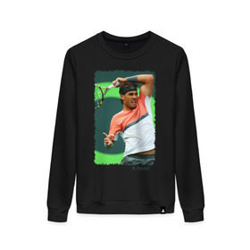 Женский свитшот хлопок с принтом Rafael Nadal в Новосибирске, 100% хлопок | прямой крой, круглый вырез, на манжетах и по низу широкая трикотажная резинка  | rafael nadal | рафаэль надаль | теннис | чемпион