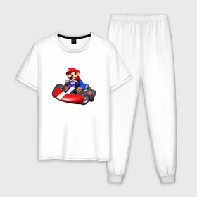 Мужская пижама хлопок с принтом Mario Kart в Новосибирске, 100% хлопок | брюки и футболка прямого кроя, без карманов, на брюках мягкая резинка на поясе и по низу штанин
 | nintendo | карт | марио | нинтендо