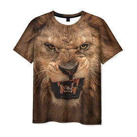Мужская футболка 3D с принтом Лев в Новосибирске, 100% полиэфир | прямой крой, круглый вырез горловины, длина до линии бедер | животные | злой лев | зубы | лев | оскал