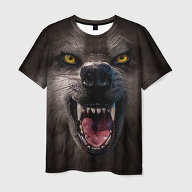 Мужская футболка 3D с принтом Злой волк в Новосибирске, 100% полиэфир | прямой крой, круглый вырез горловины, длина до линии бедер | Тематика изображения на принте: волк | животные | злой волк | зубы | оскал