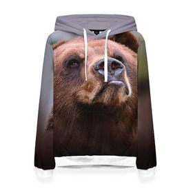 Женская толстовка 3D с принтом Медведь в Новосибирске, 100% полиэстер  | двухслойный капюшон со шнурком для регулировки, мягкие манжеты на рукавах и по низу толстовки, спереди карман-кенгуру с мягким внутренним слоем. | бурый | гризли | животные | медведь | мишка