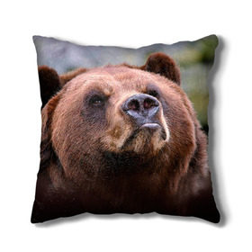 Подушка 3D с принтом Медведь в Новосибирске, наволочка – 100% полиэстер, наполнитель – холлофайбер (легкий наполнитель, не вызывает аллергию). | состоит из подушки и наволочки. Наволочка на молнии, легко снимается для стирки | Тематика изображения на принте: бурый | гризли | животные | медведь | мишка