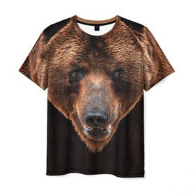 Мужская футболка 3D с принтом Медведь в Новосибирске, 100% полиэфир | прямой крой, круглый вырез горловины, длина до линии бедер | бурый | гризли | животные | медведь | мишка