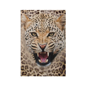 Обложка для паспорта матовая кожа с принтом Леопард в Новосибирске, натуральная матовая кожа | размер 19,3 х 13,7 см; прозрачные пластиковые крепления | Тематика изображения на принте: животные | зубы | киса | киска | кошка | леопард | оскал