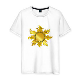 Мужская футболка хлопок с принтом Солнце ацтеков в Новосибирске, 100% хлопок | прямой крой, круглый вырез горловины, длина до линии бедер, слегка спущенное плечо. | 