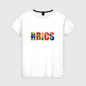 Женская футболка хлопок с принтом BRICS - БРИКС в Новосибирске, 100% хлопок | прямой крой, круглый вырез горловины, длина до линии бедер, слегка спущенное плечо | бразилия