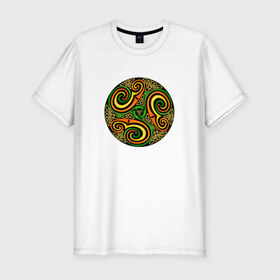 Мужская футболка премиум с принтом Кельтская спираль в Новосибирске, 92% хлопок, 8% лайкра | приталенный силуэт, круглый вырез ворота, длина до линии бедра, короткий рукав | кельтская спираль | кельтская спиральспираль | кельты | орнамент