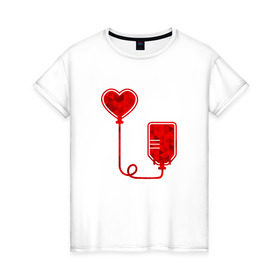 Женская футболка хлопок с принтом Донор крови в Новосибирске, 100% хлопок | прямой крой, круглый вырез горловины, длина до линии бедер, слегка спущенное плечо | донор кровидонор | кровь | сердце