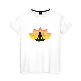 Женская футболка хлопок с принтом Йога в Новосибирске, 100% хлопок | прямой крой, круглый вырез горловины, длина до линии бедер, слегка спущенное плечо | йога | йогаумиротворение | спокойствие | фитнес
