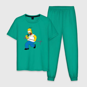 Мужская пижама хлопок с принтом Homer Rock в Новосибирске, 100% хлопок | брюки и футболка прямого кроя, без карманов, на брюках мягкая резинка на поясе и по низу штанин
 | Тематика изображения на принте: homer rock гомер рок simpsons симпсоны