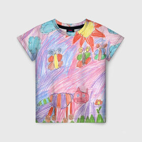 Детская футболка 3D с принтом Детские рисунки в Новосибирске, 100% гипоаллергенный полиэфир | прямой крой, круглый вырез горловины, длина до линии бедер, чуть спущенное плечо, ткань немного тянется | dg | габбана | детский | дольче | карандаш | картина | мода | рисунок