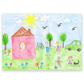 Поздравительная открытка с принтом Детские рисунки в Новосибирске, 100% бумага | плотность бумаги 280 г/м2, матовая, на обратной стороне линовка и место для марки
 | dg | габбана | детский | дольче | карандаш | картина | мода | рисунок