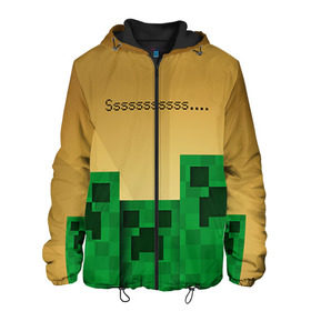 Мужская куртка 3D с принтом Minecraft в Новосибирске, ткань верха — 100% полиэстер, подклад — флис | прямой крой, подол и капюшон оформлены резинкой с фиксаторами, два кармана без застежек по бокам, один большой потайной карман на груди. Карман на груди застегивается на липучку | Тематика изображения на принте: крипер