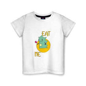 Детская футболка хлопок с принтом Съешь меня в Новосибирске, 100% хлопок | круглый вырез горловины, полуприлегающий силуэт, длина до линии бедер | Тематика изображения на принте: eat | me | меня | пирожное | съешь | съешь меня (eat me)животные