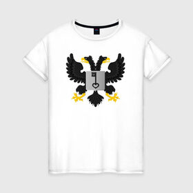 Женская футболка хлопок с принтом Двухглавый орёл в Новосибирске, 100% хлопок | прямой крой, круглый вырез горловины, длина до линии бедер, слегка спущенное плечо | герб | орёл