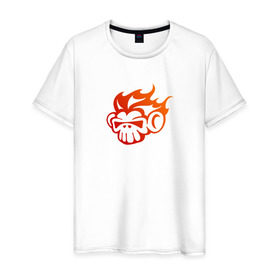 Мужская футболка хлопок с принтом Огненная обезьяна в Новосибирске, 100% хлопок | прямой крой, круглый вырез горловины, длина до линии бедер, слегка спущенное плечо. | обезьяна | огненная обезьяна | огненная обезьяна   символ 2016 года. прекрасный подарок к новому годупламя | огонь | череп