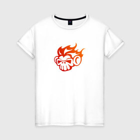 Женская футболка хлопок с принтом Огненная обезьяна в Новосибирске, 100% хлопок | прямой крой, круглый вырез горловины, длина до линии бедер, слегка спущенное плечо | обезьяна | огненная обезьяна | огненная обезьяна   символ 2016 года. прекрасный подарок к новому годупламя | огонь | череп