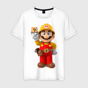 Мужская футболка хлопок с принтом Super Mario в Новосибирске, 100% хлопок | прямой крой, круглый вырез горловины, длина до линии бедер, слегка спущенное плечо. | nintendo | марио | нинтендо