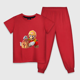 Детская пижама хлопок с принтом Super Mario в Новосибирске, 100% хлопок |  брюки и футболка прямого кроя, без карманов, на брюках мягкая резинка на поясе и по низу штанин
 | nintendo | марио | нинтендо