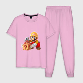 Мужская пижама хлопок с принтом Super Mario в Новосибирске, 100% хлопок | брюки и футболка прямого кроя, без карманов, на брюках мягкая резинка на поясе и по низу штанин
 | nintendo | марио | нинтендо
