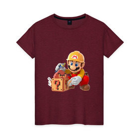 Женская футболка хлопок с принтом Super Mario в Новосибирске, 100% хлопок | прямой крой, круглый вырез горловины, длина до линии бедер, слегка спущенное плечо | nintendo | марио | нинтендо