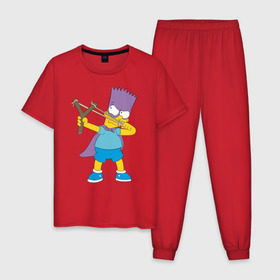 Мужская пижама хлопок с принтом Бартмен в Новосибирске, 100% хлопок | брюки и футболка прямого кроя, без карманов, на брюках мягкая резинка на поясе и по низу штанин
 | бартмен симпсоны simpsons bart