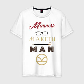 Мужская футболка хлопок с принтом Manners Maketh Man [Kingsman] в Новосибирске, 100% хлопок | прямой крой, круглый вырез горловины, длина до линии бедер, слегка спущенное плечо. | manners maketh man kingsman кингсмен