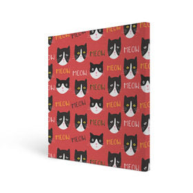 Холст квадратный с принтом Meow в Новосибирске, 100% ПВХ |  | cat | hipster | meow | style | кот | котики | кошка | хипстер | хипстеры
