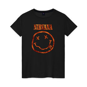 Женская футболка хлопок с принтом Nirvana fire в Новосибирске, 100% хлопок | прямой крой, круглый вырез горловины, длина до линии бедер, слегка спущенное плечо | cobain | kurt | nirvana | кобейн | курт | нирвана | рок