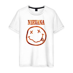 Мужская футболка хлопок с принтом Nirvana fire в Новосибирске, 100% хлопок | прямой крой, круглый вырез горловины, длина до линии бедер, слегка спущенное плечо. | cobain | kurt | nirvana | кобейн | курт | нирвана | рок