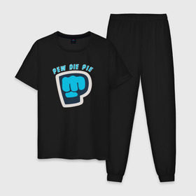 Мужская пижама хлопок с принтом Pew Die Pie в Новосибирске, 100% хлопок | брюки и футболка прямого кроя, без карманов, на брюках мягкая резинка на поясе и по низу штанин
 | Тематика изображения на принте: die | pew | pewdiepie | pie