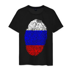 Мужская футболка хлопок с принтом Отпечаток Россия в Новосибирске, 100% хлопок | прямой крой, круглый вырез горловины, длина до линии бедер, слегка спущенное плечо. | лайк | отпечаток пальца | палец | россия | рука | триколор | флаг