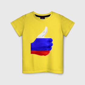 Детская футболка хлопок с принтом Россия мне нравится! в Новосибирске, 100% хлопок | круглый вырез горловины, полуприлегающий силуэт, длина до линии бедер | лайк | палец | россия | рука | триколор | флаг