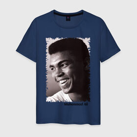 Мужская футболка хлопок с принтом Мухаммед Али (Muhammad Ali) в Новосибирске, 100% хлопок | прямой крой, круглый вырез горловины, длина до линии бедер, слегка спущенное плечо. | Тематика изображения на принте: мухаммед али