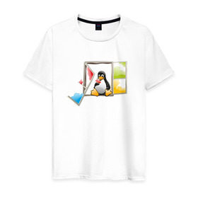 Мужская футболка хлопок с принтом linux в Новосибирске, 100% хлопок | прямой крой, круглый вырез горловины, длина до линии бедер, слегка спущенное плечо. | Тематика изображения на принте: linuxlinux