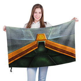 Флаг 3D с принтом Костюм Гордона Фримена в Новосибирске, 100% полиэстер | плотность ткани — 95 г/м2, размер — 67 х 109 см. Принт наносится с одной стороны | freeman | gordon | half life | гордон | лайф | фримен | халва | халф